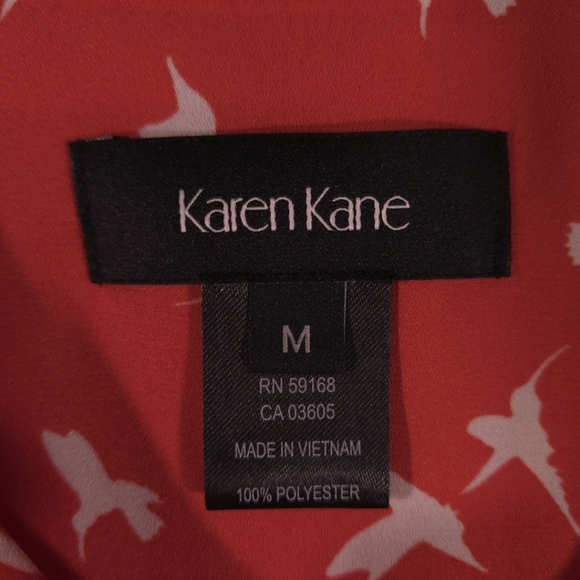 Karen Kane Asymmetric Blouse Hummingbird Design Angel Sleeve High Low Size Med - Picture 4 of 12